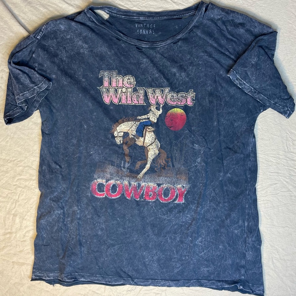 Vintage Canvas Wild West Cowboy Thrashed Graphic Tee Relaxed 2X